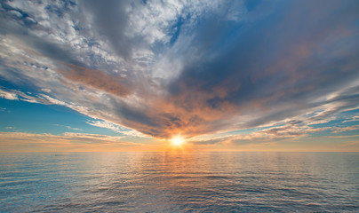 Scenic view of beautiful dramatic sunset over the sea