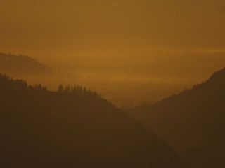 horizon of the sunset in the mountains