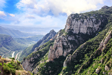 The Mountain of Montserrat (Catalonia, Spain). Montserrat mountains and Benedictine monastery of Santa Maria de Montserrat.