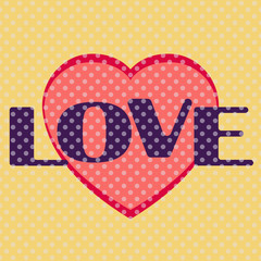 Pop Art Pattern with the lettering love for Valentine's day in the style of comics