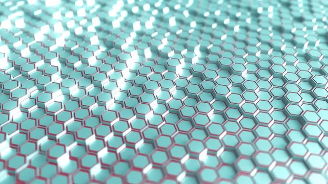 Futuristic blue and red hexagonal prisms motion background, seamless loop