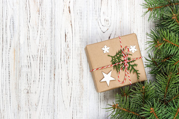 Christmas composition. Christmas gift Top view flat lay