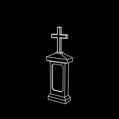 Tombstone. Isolated on black background. Vector outline illustration.