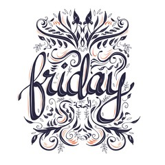 Calligraphy writing for Friday. Floral lettering for Friday.