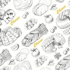 Seamless pattern with cheese products