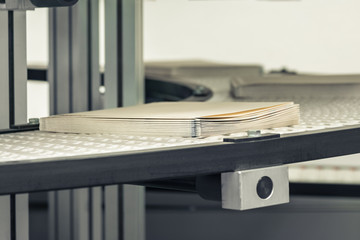 Blank Book Block Pages Production Conveyor Belts Being Transported Finishing Binding Factory Line