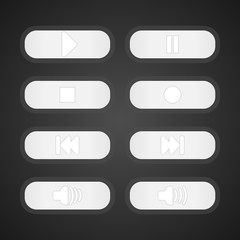 White buttons control music. Elements of management of musical devices.