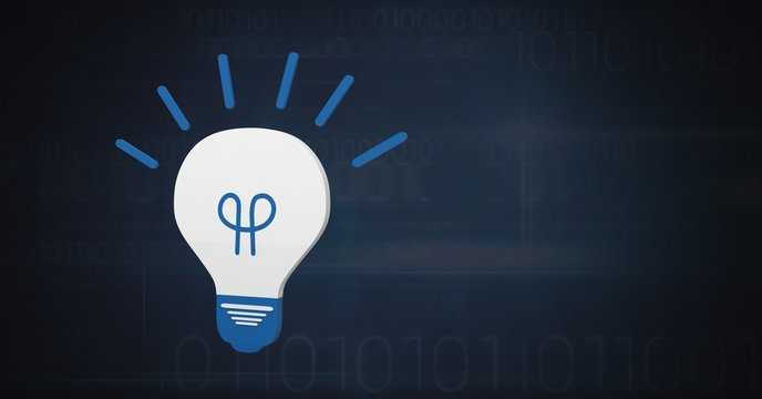3D light bulb idea icon with dark background