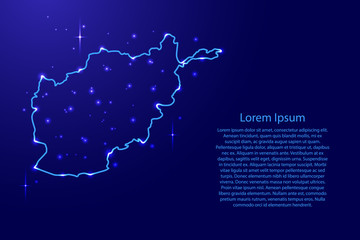 Map Afghanistan from the contours network blue, luminous space stars for banner, poster, greeting card, of vector illustration