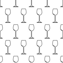 Seamless pattern from wine glass black contour on white background of vector illustration