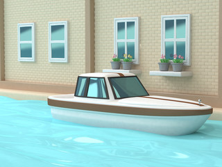 boat clean river city transportation concept 3d rendering