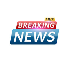 Breaking news live. Abstract red blue banner with white text. White background. Red and blue glare. Technology and business. Live on TV. Vector