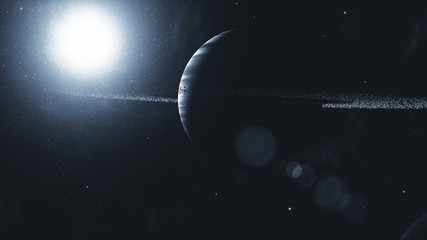 Gas giant with ring system of ice particles. Outer Space, Cosmic Art and Science Fiction Concept. © Visual Voyager
