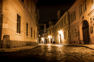 Mysterious Prague with lanterns in at night