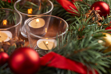 christmas wreath with red and golden balls