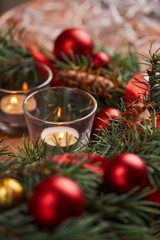 christmas wreath with red and golden balls