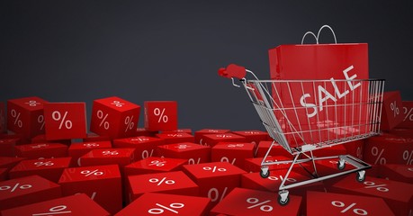 Sale shopping trolley and bags with percent symbol icons © vectorfusionart