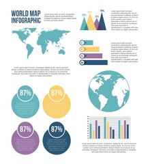 world map infographic chart statistics percent graphs vector illustration