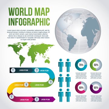 World Map Infographic Chart Population Timeline Presentation Vector Illustration