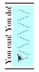 Grandmother stubbornly climbs the stairs. Concept - to achieve the goal. Healthy lifestyle. Vector illustration. Eps 10.