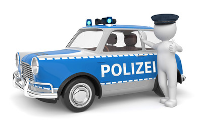 3d Männchen Polizeibeamter mit Polizeiauto