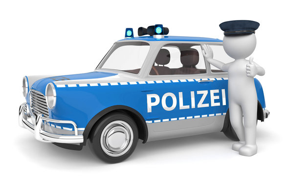 3d M&auml;nnchen Polizeibeamter mit Polizeiauto