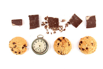 Chocolate Chip Cookie isolated on white background.,top view,