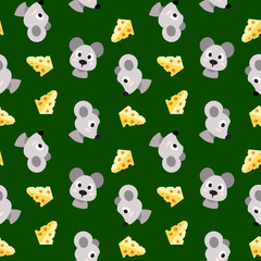 Seamless pattern with mice and pieces of cheeze