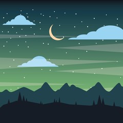 Obraz premium starry night sky silhouette of the mountain landscape vector illustration