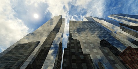 beautiful skyscrapers on the sky, 3d rendering
