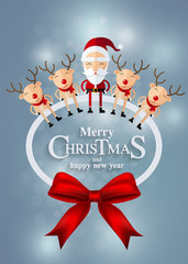 Christmas Santa Claus , reindeer and snowmen background in flat style.