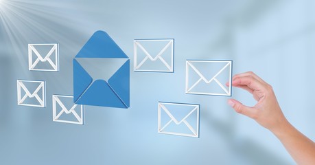 Hand touching 3D email message icons
