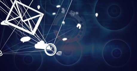 3D mixed app connected icons with blue technology background