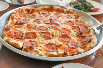 pepperoni pizza in the tray