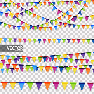colored party garlands with vector transparency