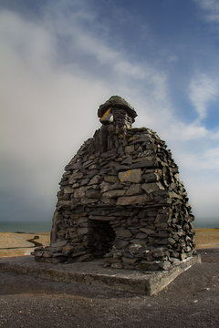 Sculpture of Bardur Snaefellsas in Iceland on a sunny winter day