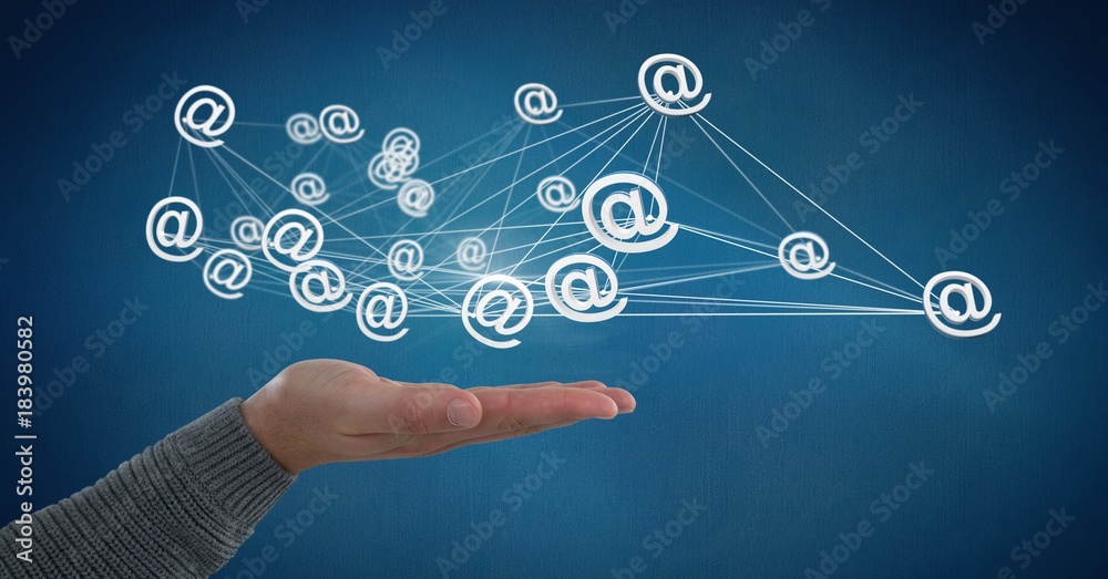 Poster hand open with 3d @ connected icons