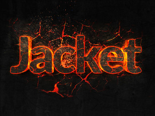 Jacket Fire text flame burning hot lava explosion background.