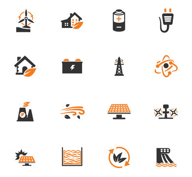 Alternative energy orange icons set