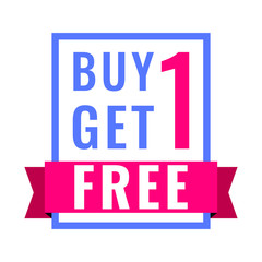 Buy 1 get 1 free. Flat vector badge icon illustration on white background. 