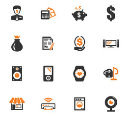 Pawn shop orange icons set