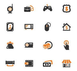 Pawn shop orange icons set