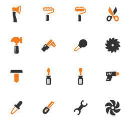 Work tools orange icons set