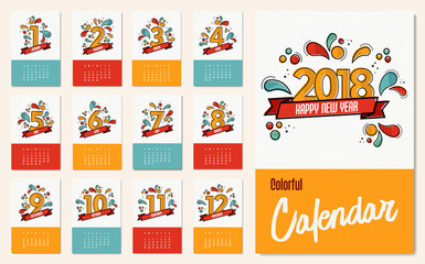 Naklejka premium New year 2018 colorful calendar template set