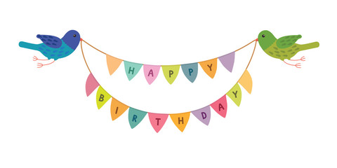 happy birthday birds holding in their beaks the check boxes