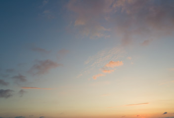 Beautiful evening sky over horizon, sunset. Majestic heaven at beautiful evening.