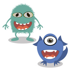 Friendly cartoon monsters. Vector illustration.