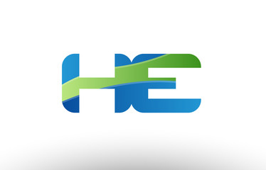 blue green he h e alphabet letter logo combination icon design
