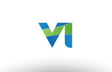 blue green vi v i alphabet letter logo combination icon design