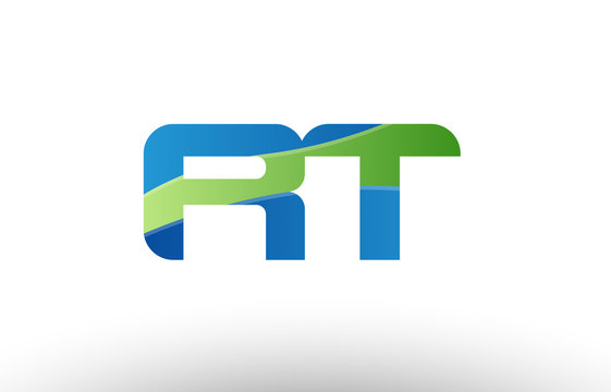 blue green rt r t alphabet letter logo combination icon design